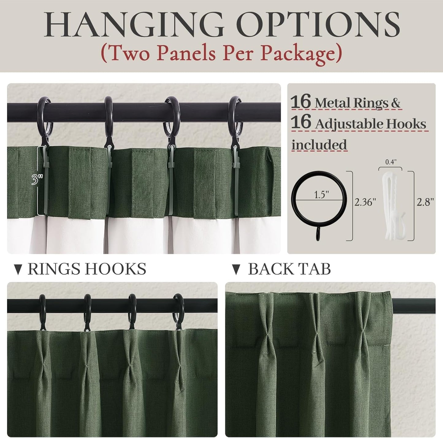 Extra Long Curtain Panels 96 Inches Long Window Curtains & Drapes for Living Room 2 Panels Set Organic Basics Backout Curtains Linen Pinch Pleated for Traverse Rods Dark Academia Olive Green