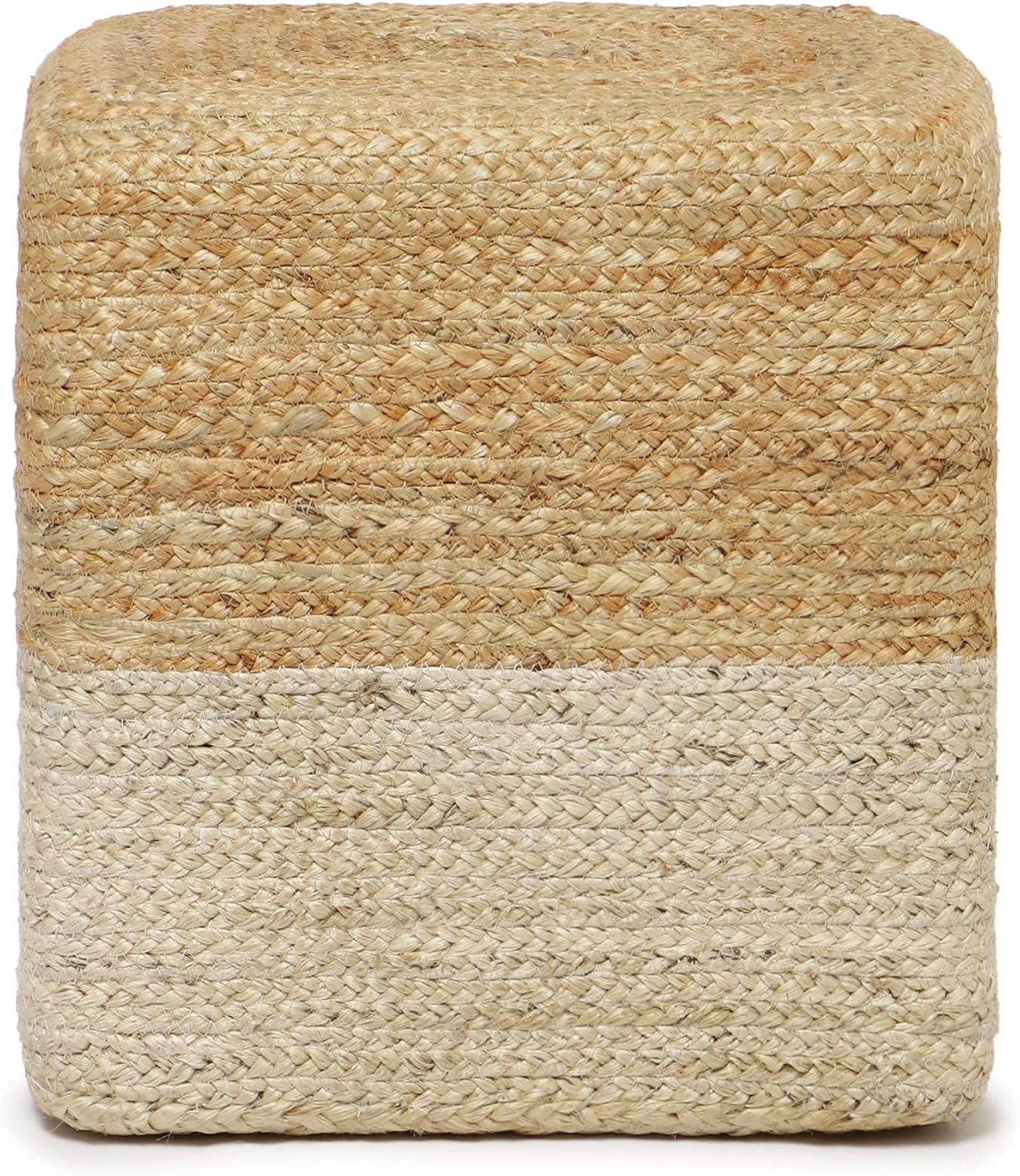 REDEARTH · Cube Pouf Ottoman - Braided Pouffe Accent Sitting Square Footrest for Living Room, Bedroom, Nursery, kidsroom, Patio, Gym; 100% Jute (14.5"x14.5"x16"; Natural Ivory)