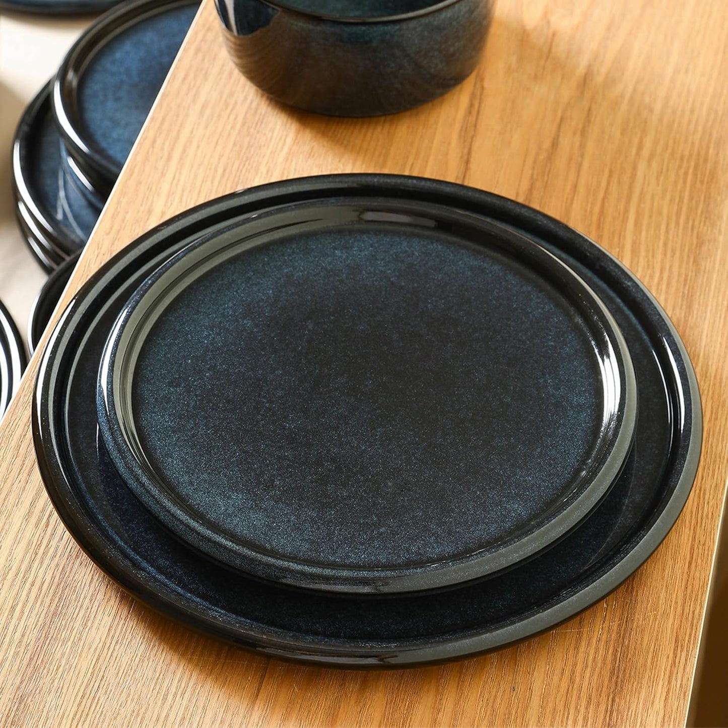 Stone Lain Eden 4-Piece Dinner Plate Set Stoneware, Dark Blue