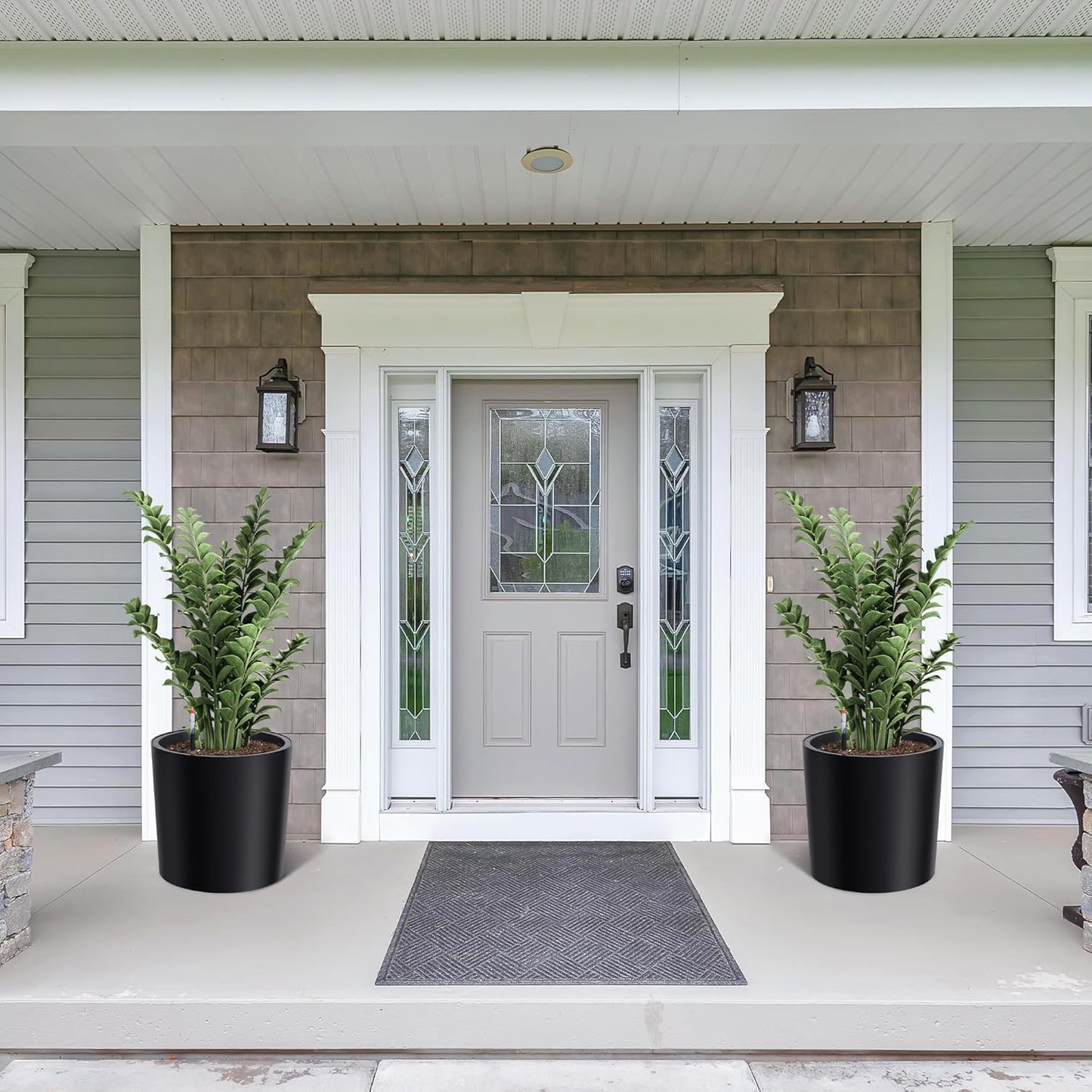 Tall Round Planter Set of 2, 20" Large Planter Pots with Built-in Drainage and a Water Level Monitor and Wheels for Patio, Porch, Living Room, or Home Office