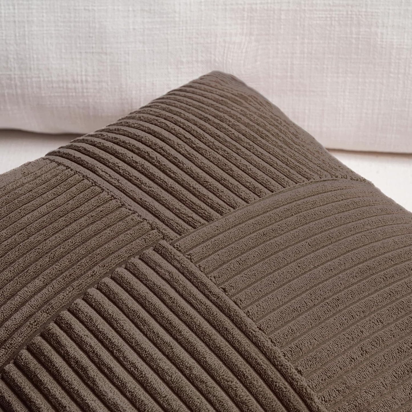 Fancy Homi 2 Packs Dark Brown Euro Decorative Throw Pillow Covers 26x26 Inch for Couch Bed, Rustic Farmhouse Boho Home Decor, Soft Corss Corduroy Patchwork Textured Square Cushion Case 66x66 cm