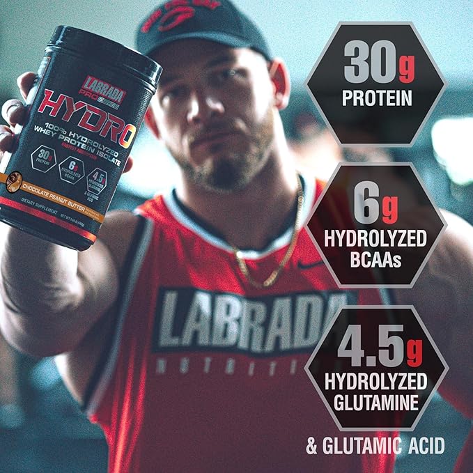 Labrada Hydro 100% Pure Hydrolyzed Whey Protein Isolate Powder, Lactose Free, Glutamine, Fastest Digesting Whey Available, Instant Mixing, Delicious Taste 45 Servings 4lb (Peanut Butter)