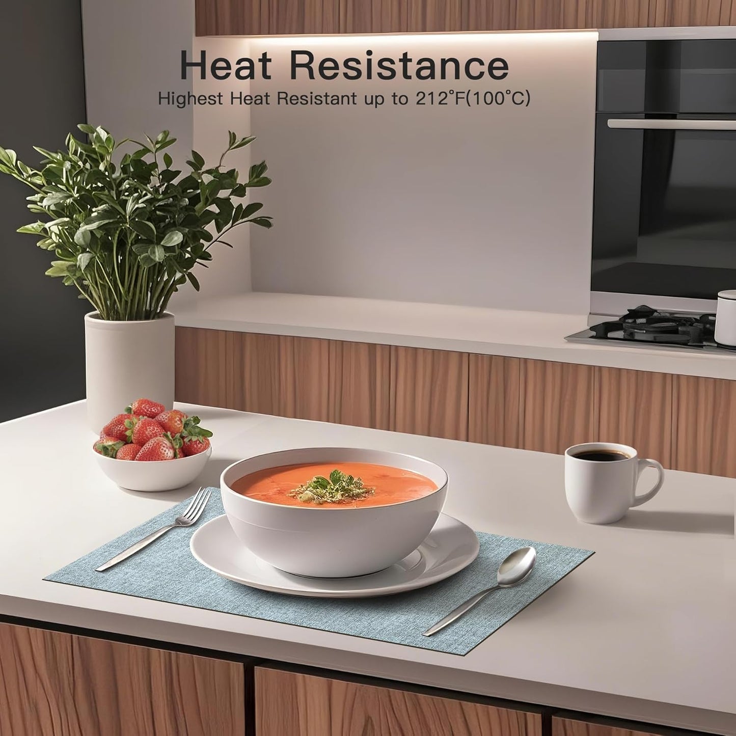 DOLOPL Placemats Set of 12, Reversible Wipeable & Heat Resistant Place Mats, Modern Faux Leather Table Mats for Kitchen, Neutral Waterproof Tablemats for Dining Table Decor, Wedding, Party(Dusty Blue)