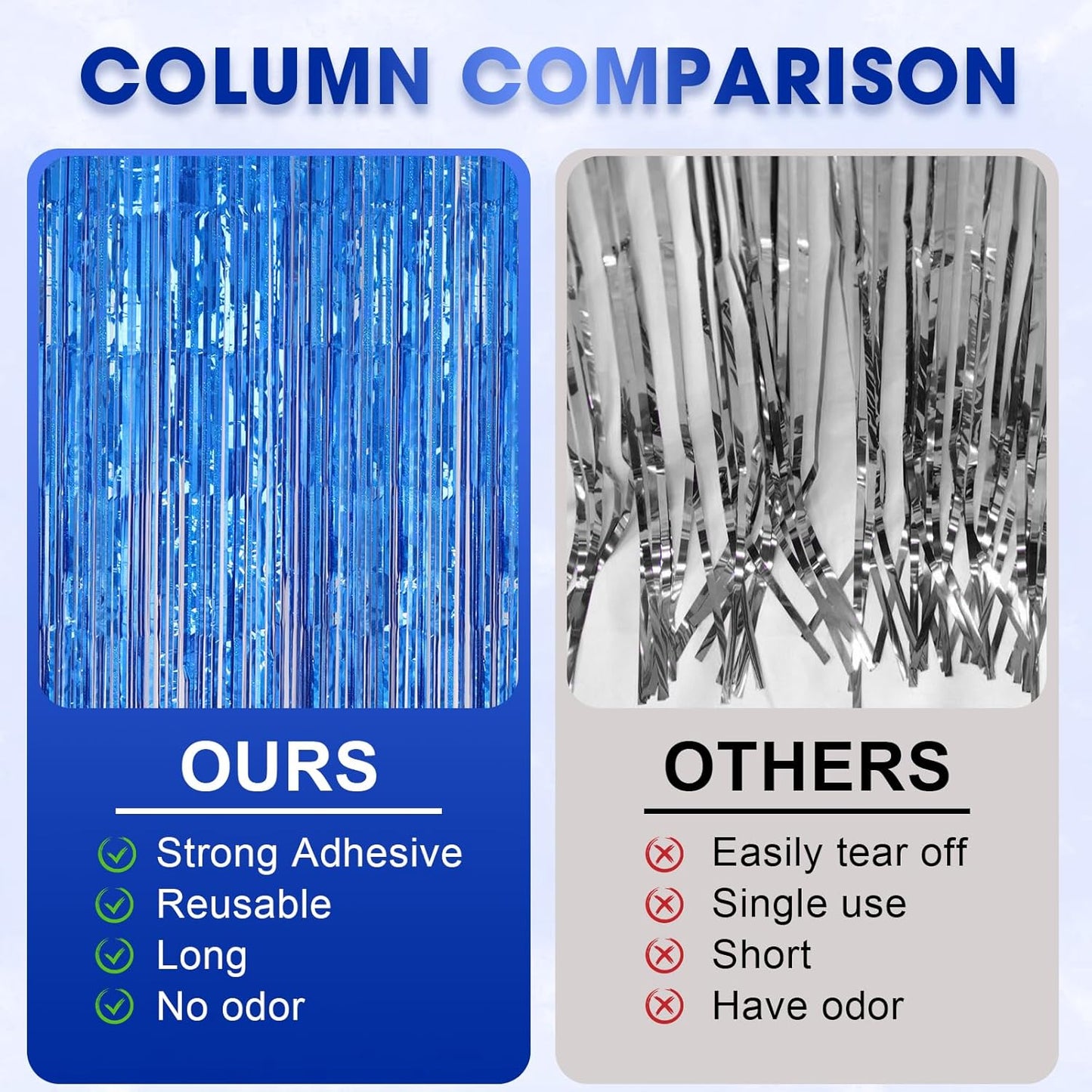 3 Pack 3.3 x 8.2 ft Laser Blue Foil Fringe Backdrop Curtains, Tinsel Streamers Birthday Party Decorations, Fringe Backdrop for Graduation, Baby Shower, Gender Reveal, Disco Party