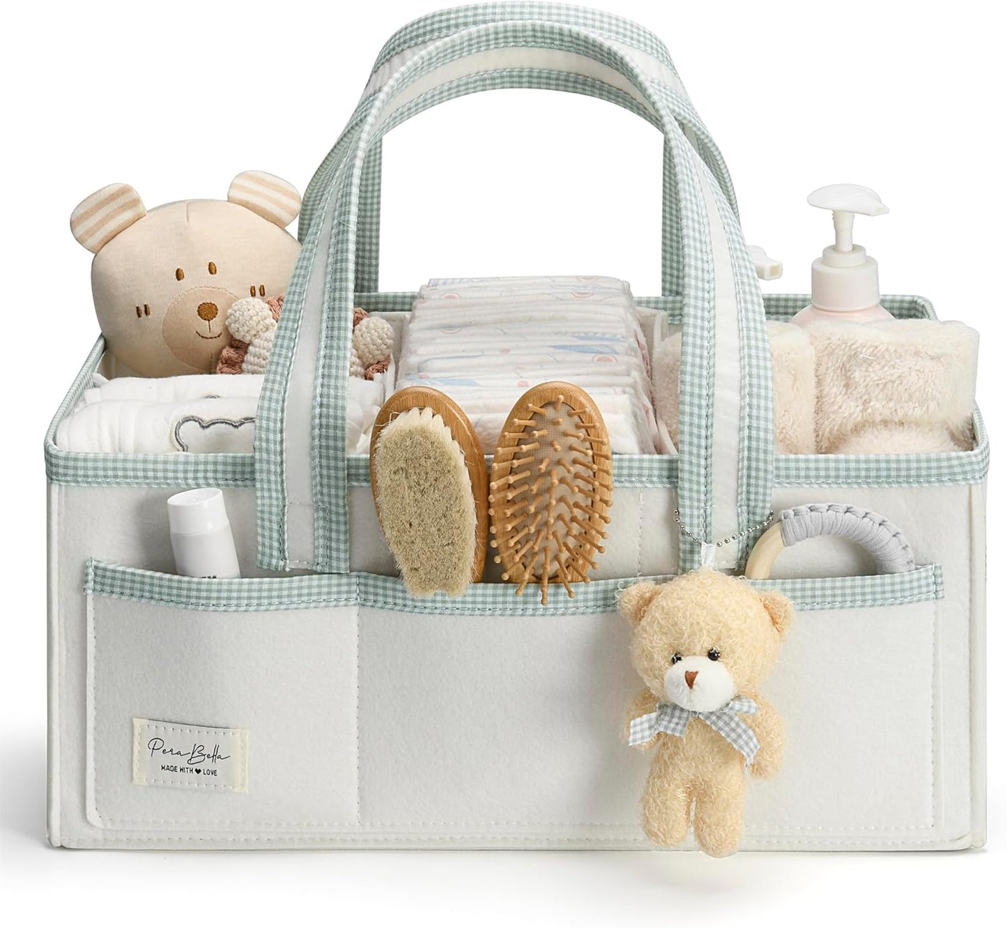 PeraBella XL Diaper Caddy Organizer With Handle, Baby Shower Gifts Basket Bag, Registry Search Must Haves Items, Newborn Girl Boy Nursery Storage Organizer, Baby Bag Essentials, Car Diaper Caddy Cart