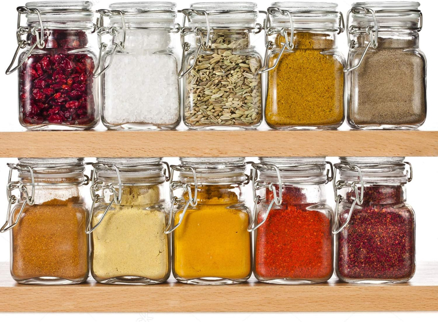 Spice Jars, 24 Pack 4oz Small Glass Jars with Airtight Hinged Lid, With 24 Spice Labels & Silicone Funnels, Airtight Glass Jars for Spices, Condiments Herb Seasoning Art Craft Storage