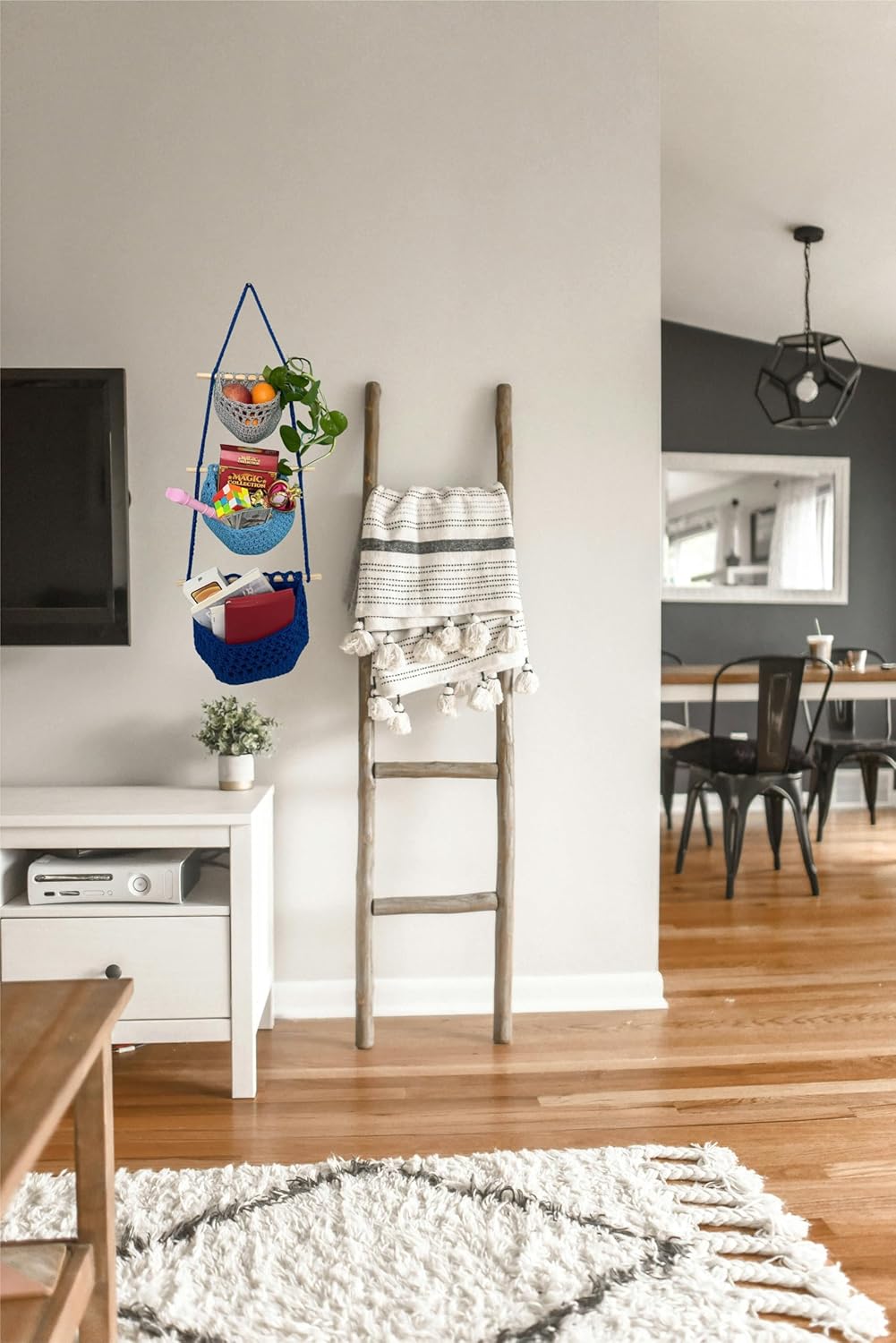 Hanging Fruit Basket, 3 Tier Cotton Macrame Produce Basket for Kitchen, Indoor Planter Hangers.