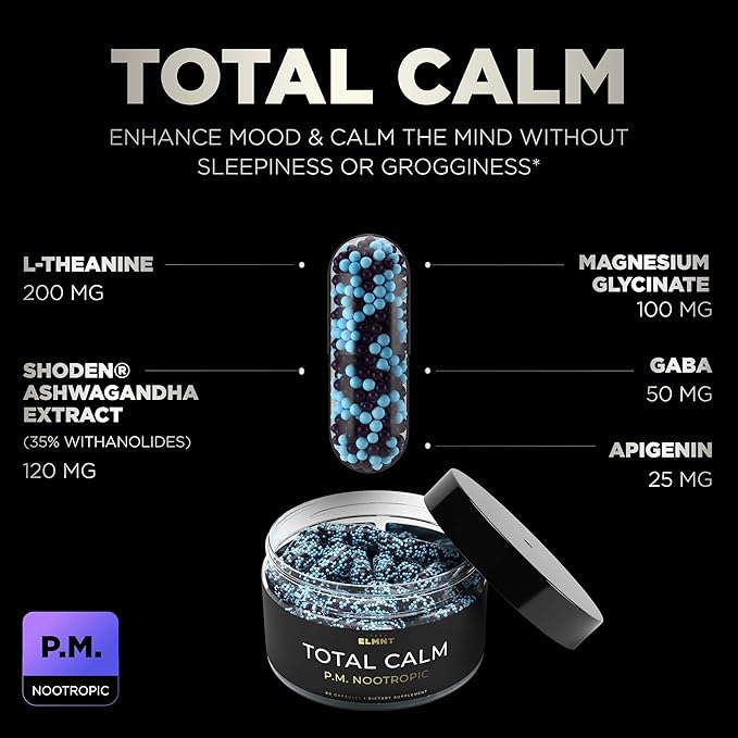 AMPM Nootropic Total Focus + Calm 9X Strength w. Caffeine, L-Theanine, Alpha GPC, L-Tyrosine, Ashwagandha - X-Release Energy Pills Nootropics Brain Support Supplements for Memory and Focus Supplement