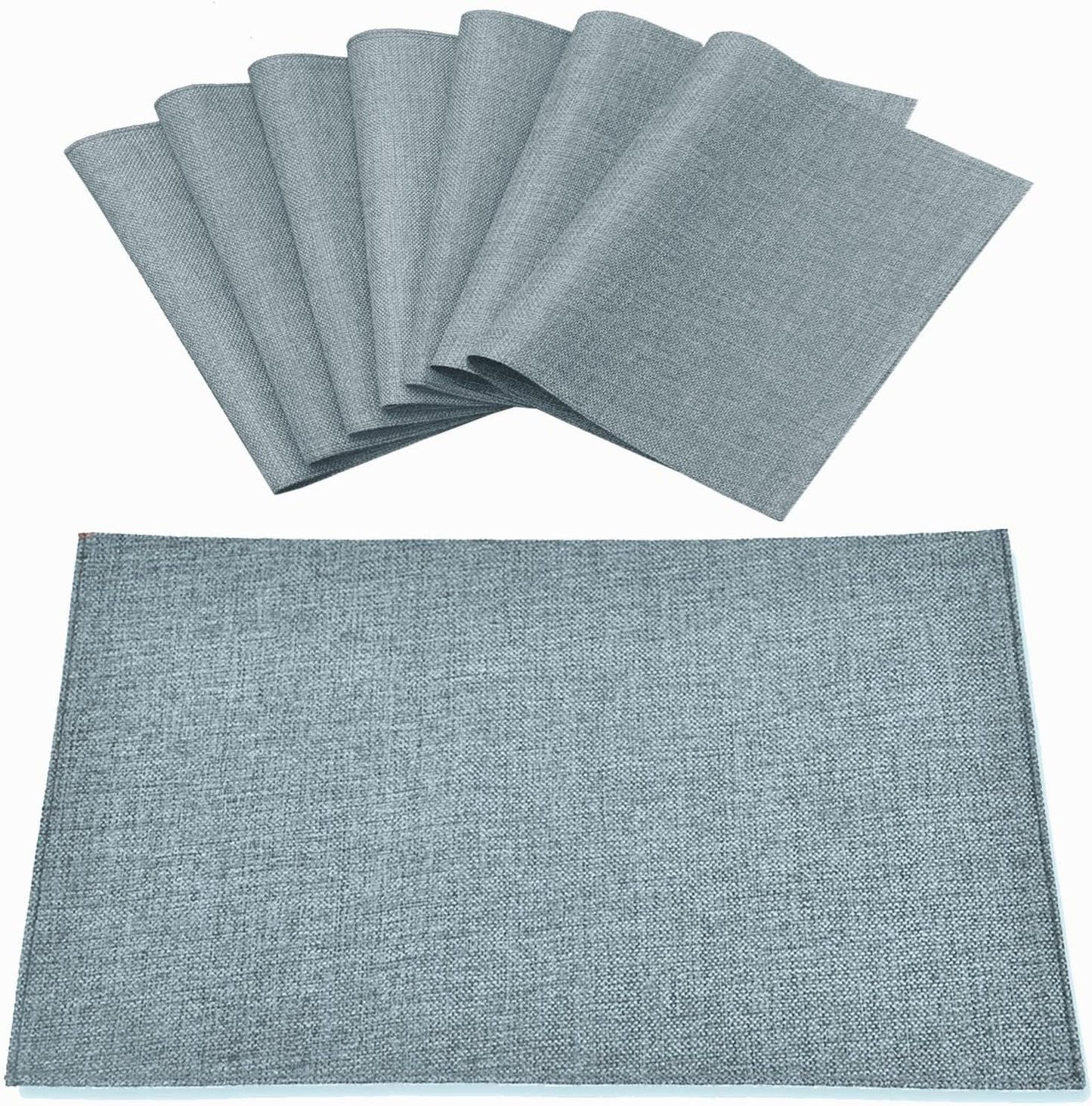 Cloth Placemats Set of 8, Linen Type Fabric Placemats Machine Washable Heat Resistant Placemats Wrinkle Free Thick Polyester Kitchen Place Mats for Dining Table (Light Gray)