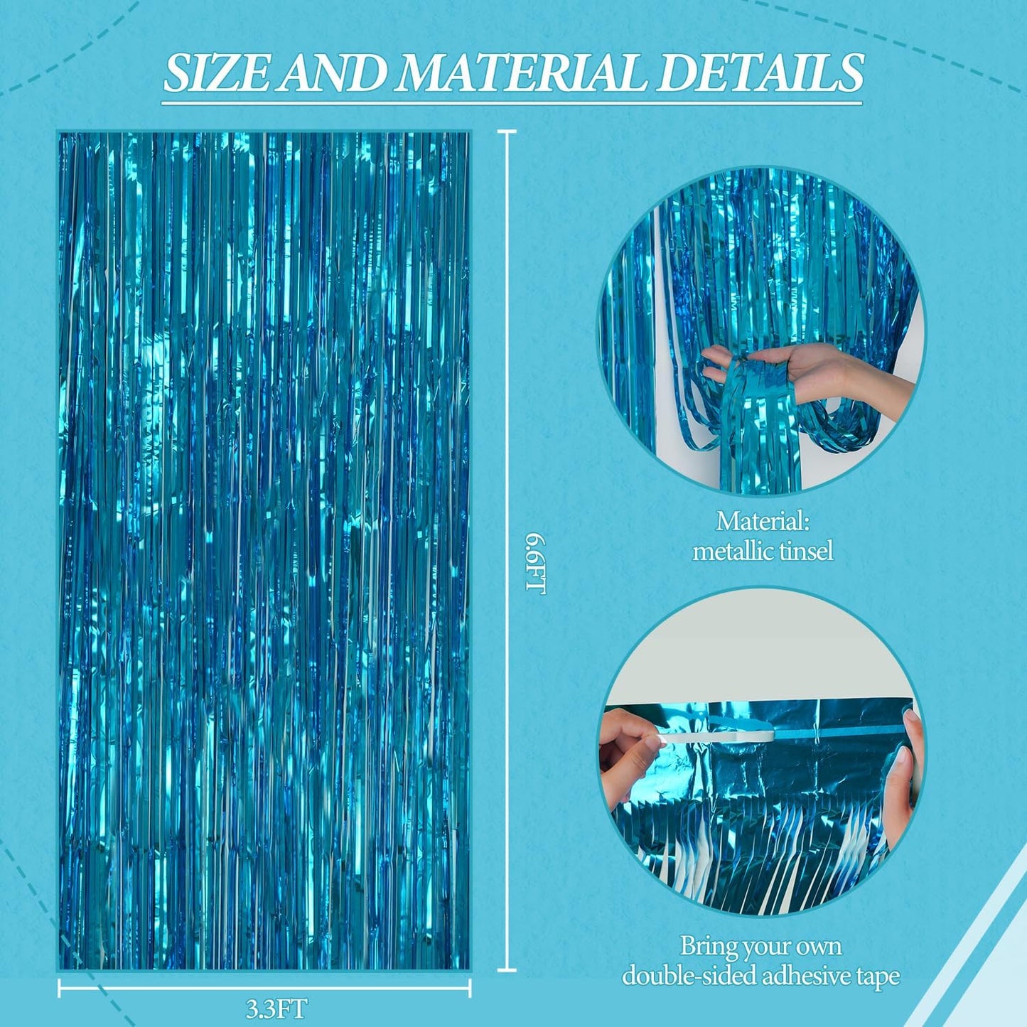 3 Pack Foil Fringe Backdrop - Blue Shiny Tinsel Curtains for Party Decoration/Photo Booth Props - 3.3x8.2 FT Metallic Foil Backdrop for Birthday, Wedding, Graduation, Christmas.