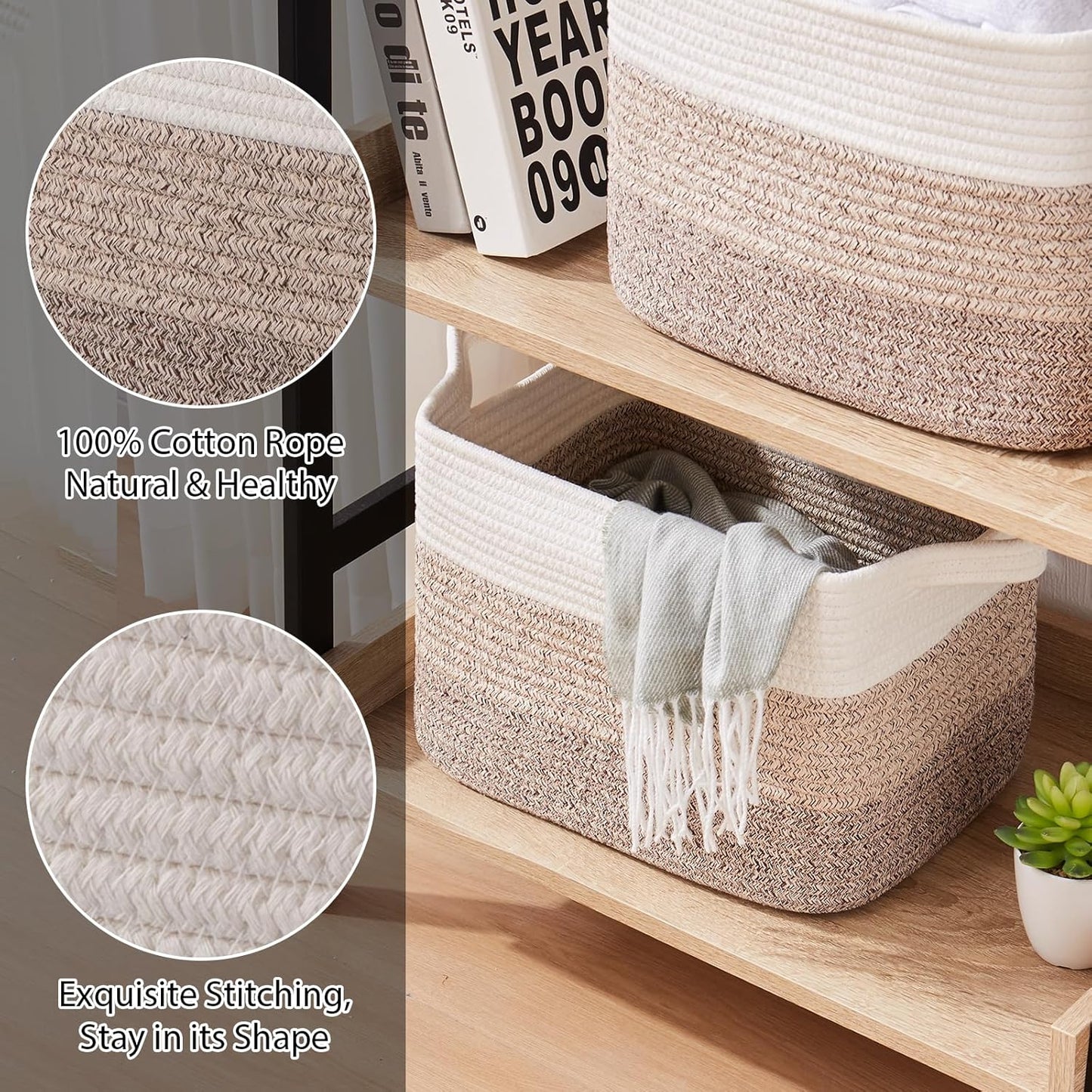 Storage Basket for Organizing, Woven Baskets for Storage, Rectangle Decorative Baskets for Shleves, Closet, Toys, Books, Nursery Organizer Bins - Pack of 3 (Gradient Yellow)