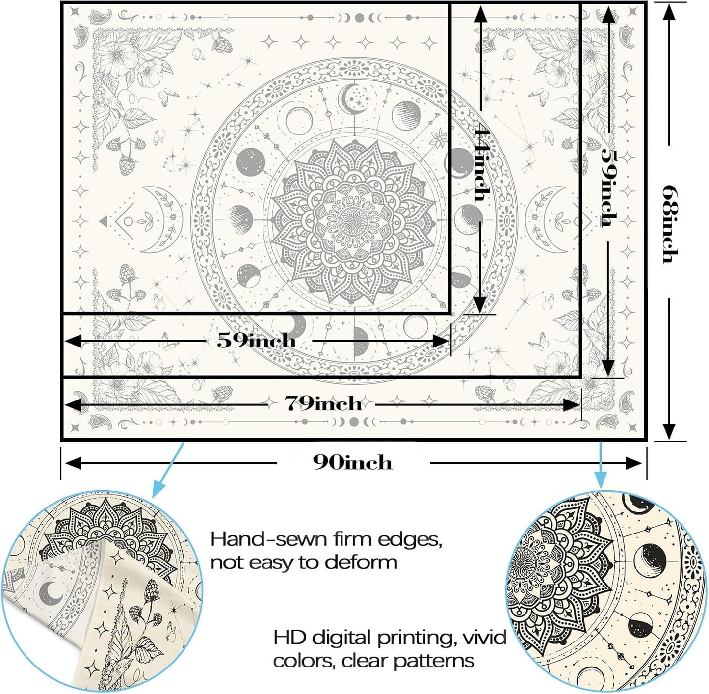 Lunerfex Mandala Moon Tapestry Boho Tapestry for Bedroom Black and White Tapestries Wall Hanging Living Room Wall Art and Home Decor 70x90