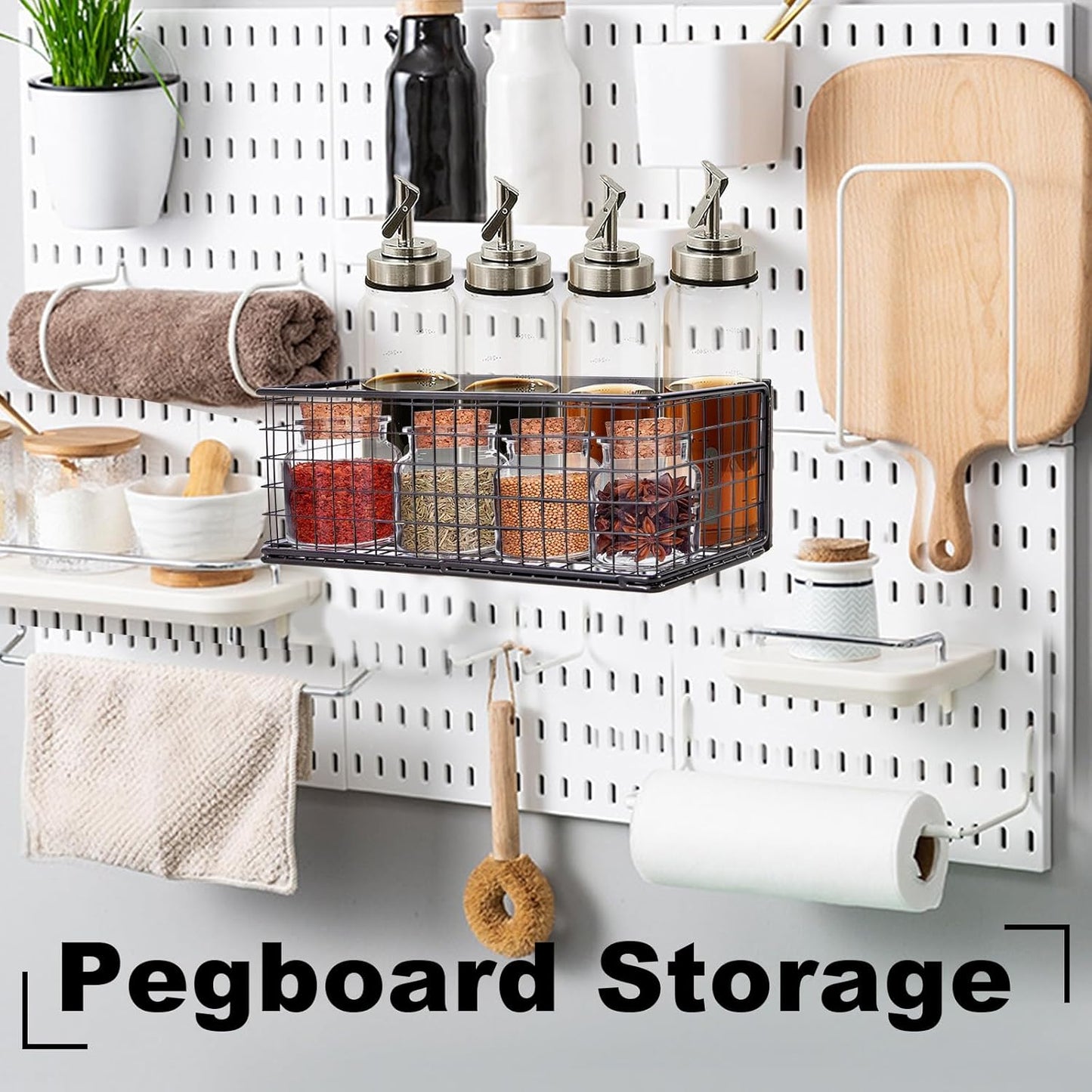 Magnetic Basket, Magnetic Shelf for Fridge, Magnetic Spice Rack Wire Mesh Magnetic organizer Holder Accessories for Office Kitchen Classroom Storage, Black-High, 9.44" x 4" x 3.14"