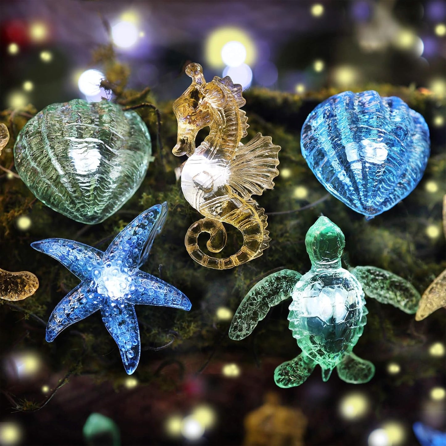 Ocean Theme String Lights Indoor Nautical Décor-USB or Battery Operated 10ft 30 LED Sea Horse Starfish Shell Décor- Twinkle Fairy Lights for Bedroom Patio Beach Wreath Christmas Decoration