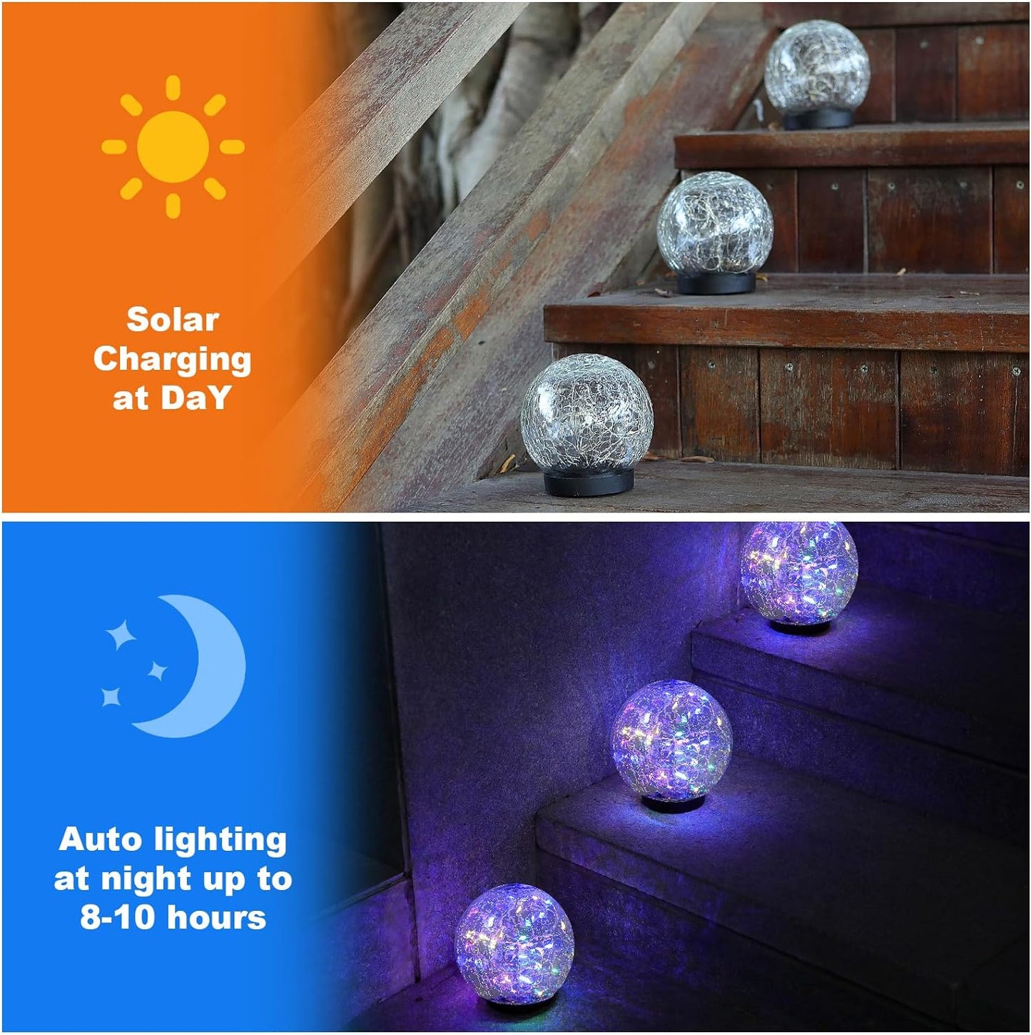 Solar Globe Lights Outdoor Waterproof-Solar Balls-Solar Garden Lights-Orbs for Outside 2 Pack Cracked Glass Ball for Lawn Patio Yard Backyard Decorations