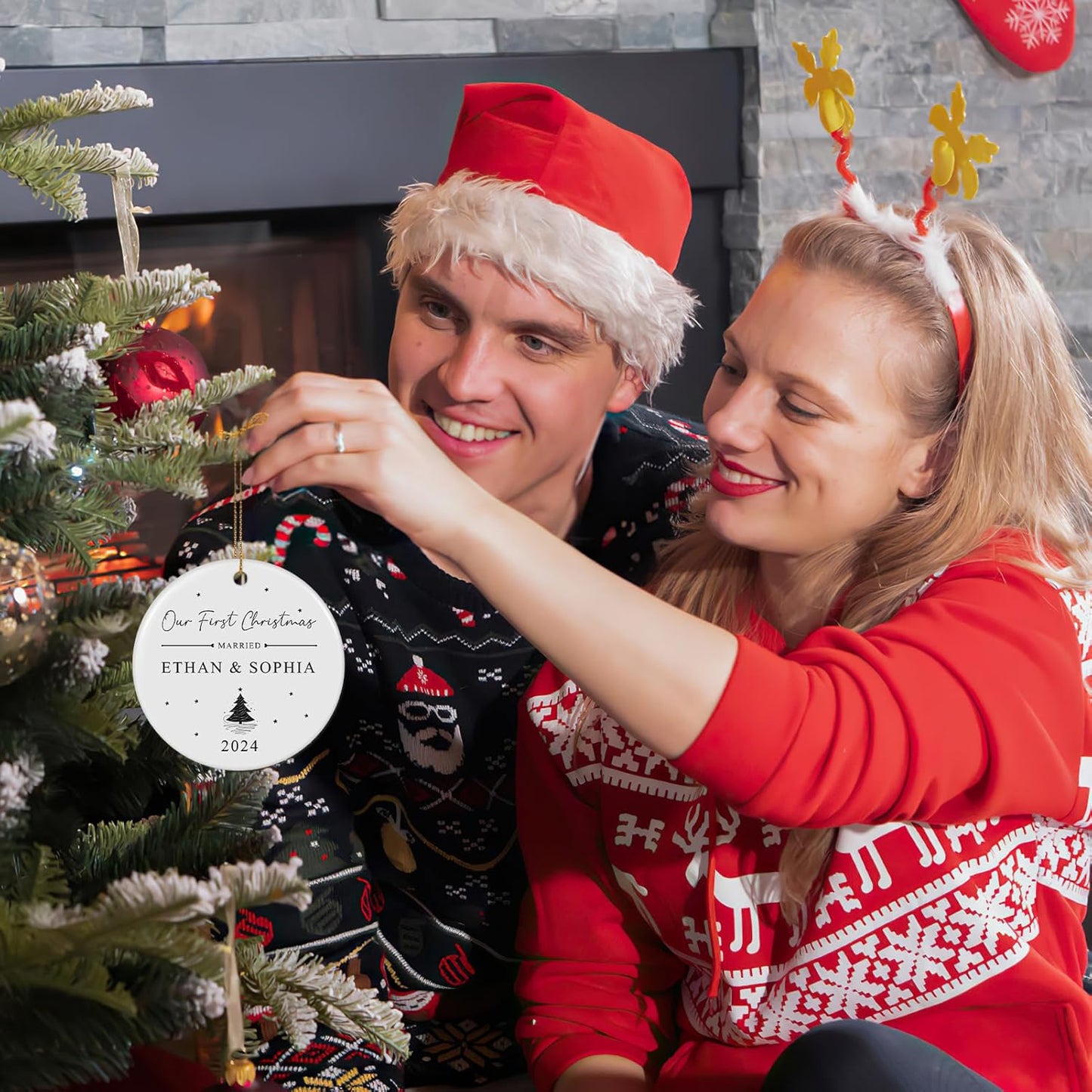 First Christmas Married Ornament 2025, Personalized Christmas Ornaments, Cuztomized Wedding Gifts, Just Married Gifts for Newlywed, Bridal Shower, Couples