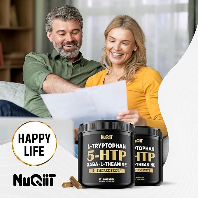 5 HTP 200mg GABA 500mg L-Theanine 200mg L-Tryptophan 100mg Supplement - Support Brain, Circulation Health, Concentration & Rest Well - 60 Capsules for 1 Month - 4in1 Premium Blend