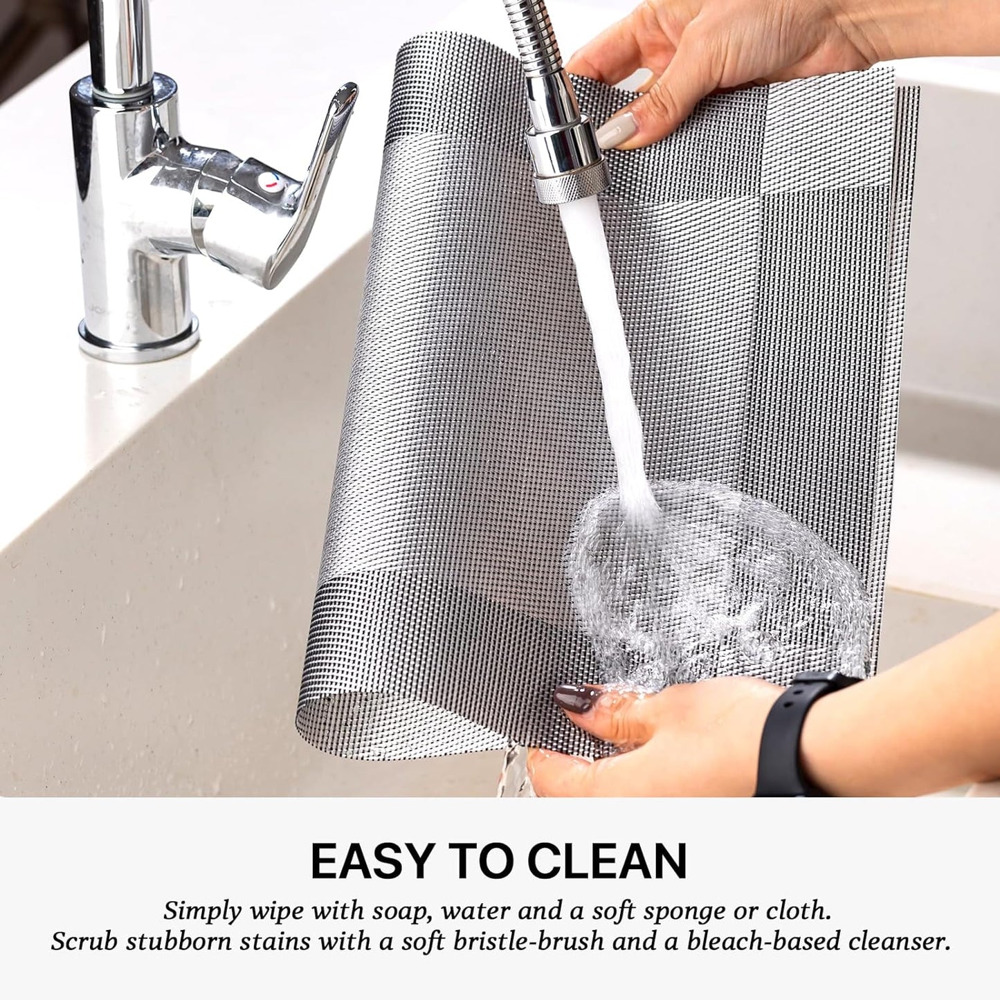 LEXMORE Placemats Set of 12 Vinyl/Plastic Woven Place Mats for Kitchen Table Indoor/Outdoor Washable Placemat Wipeable Dining Table Mats(G-Silver Cube)