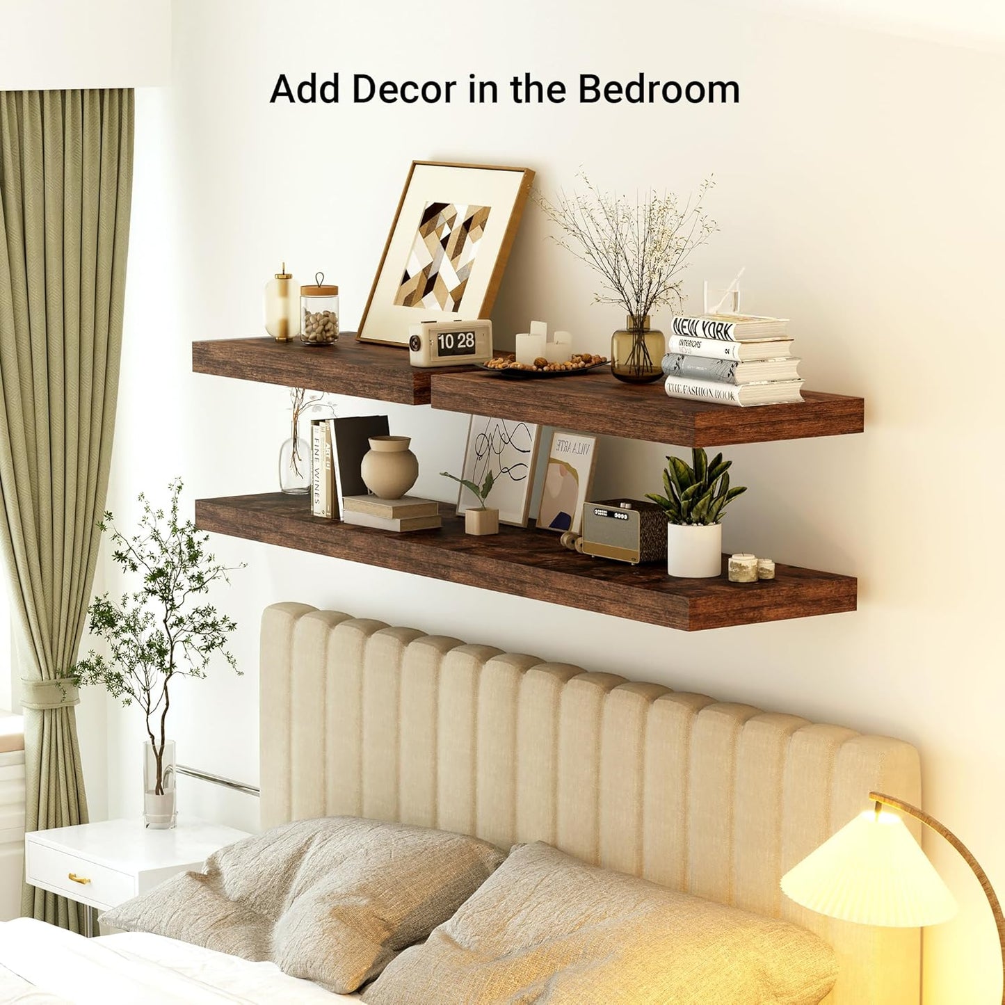 Heimlove 24 x 12 Inch Deep Floating Shelves Wall Mounted with Invisible Brackets,Storage Hanging Shelf for Wall Decor in Bathroom, Bedroom, Kitchen, Living Room, Office Set of 1 (Rustic Brown)