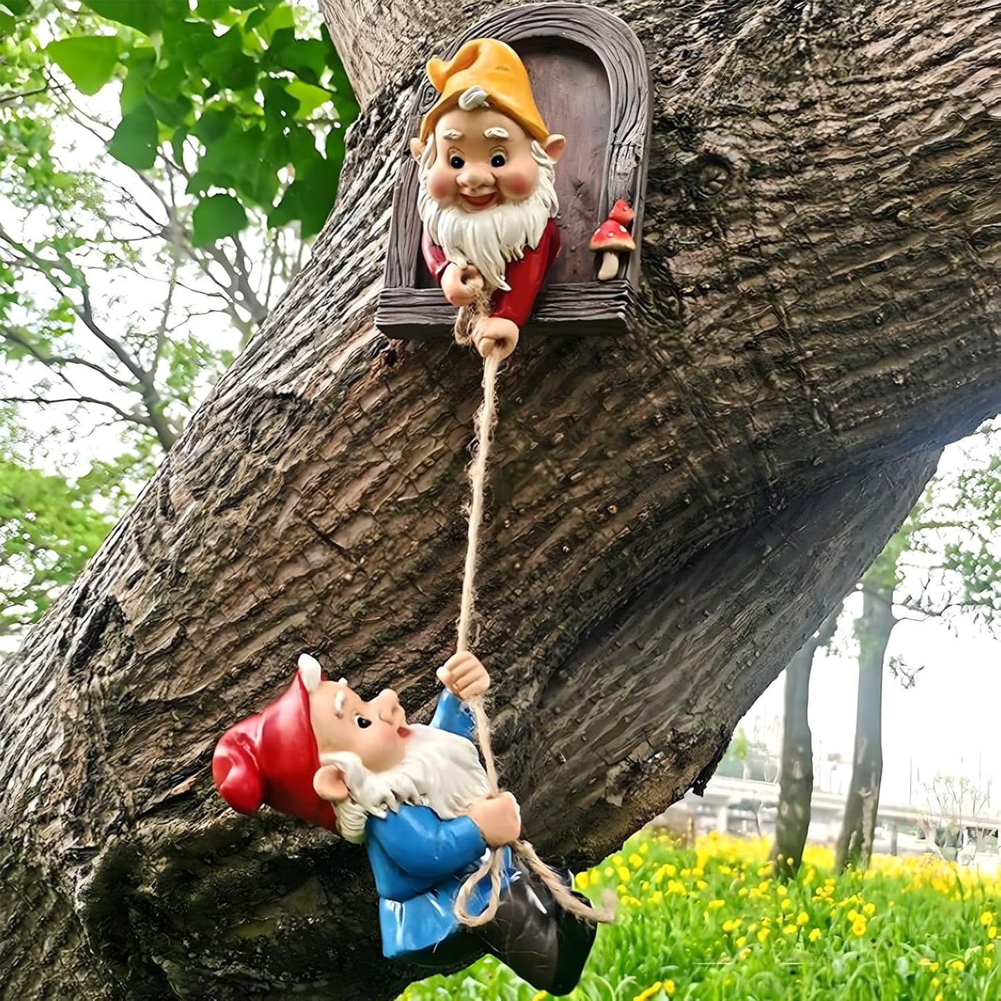 Elenon Climbing Gnomes Tree Faces Decor, Adorable Gnome Tree Hugger Fairy Garden Statue, Funny Peeker Sculpture Outdoor Yard Patio Art (2pcs)