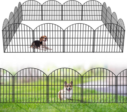 Metal Garden Fence 28in (H) x 37.3ft (L), 16 Panels + 17 Stakes Dog Fences Border Fence Animal Barrier, No Dig Garden Fencing for Yard Flower Bed Patio Outdoor, CTW2816 Black