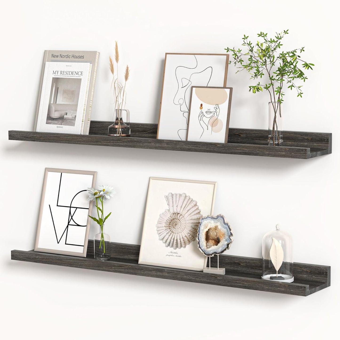 Floating Shelves for Wall, Picture Ledge Shelf 36 Inch Solid Wood Set of 2, Rustic Wall Shelves with Lip, Kids Bookshelf, Photo & Picture Live Edge Floating Shelves for Bedroom, Living Room, Kitchen