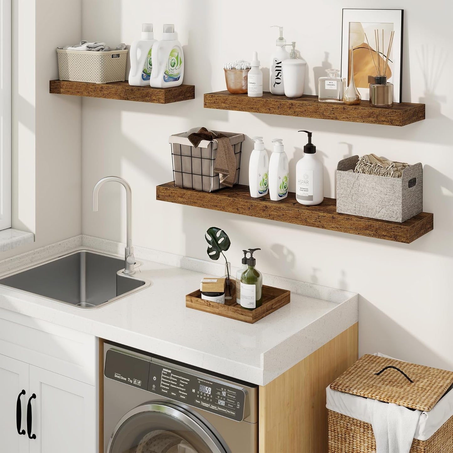 fuqing Floating Shelves for Wall, Bathroom Shelf Wall Mounted for Storage, Shelves with Invisible Bracket for Bedroom, Kitchen, Living Room, Farmhouse Small Book Shelf, 48 Inch Set of 2, Rustic Brown