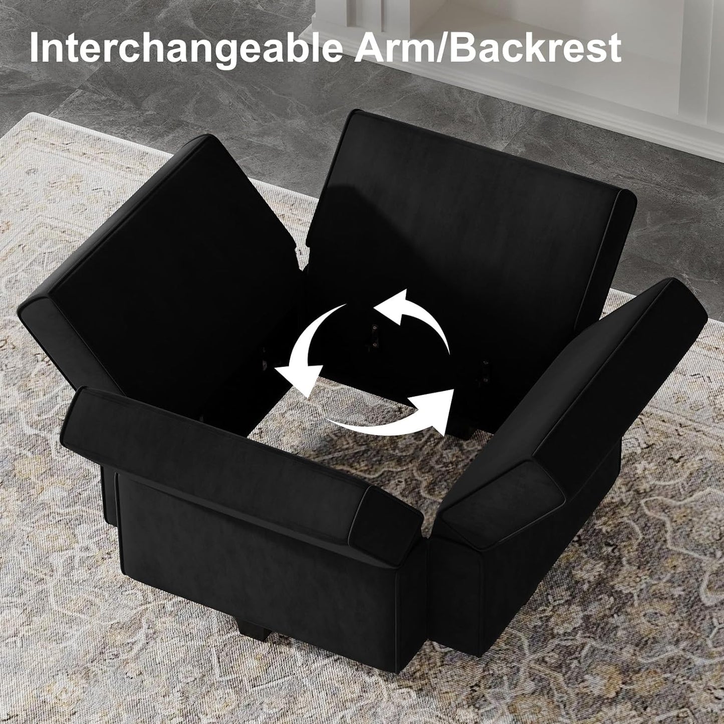 Belffin Modular Loveseat Sofa Couch with Storage Seats Velvet 2 Seater Love Seats for Small Spaces Black