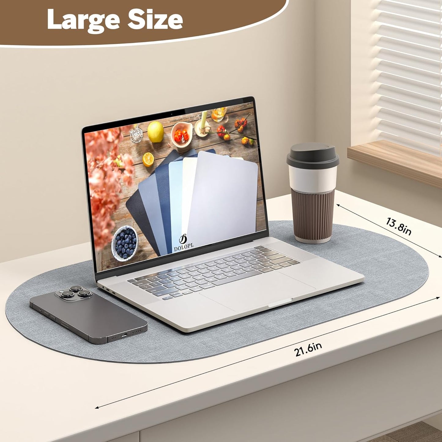 DOLOPL Large Placemats Set of 6, Oval Reversible Wipeable & Non-Slip Place Mats, Modern Faux Leather Table Mats for Kitchen, Neutral Tablemats for Dining Table Decor, Wedding, Party(Dusty Blue)