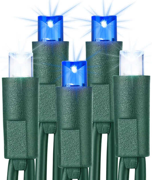 Brizled Blue & White Christmas Lights, 33ft 100 LED 5MM Wide Angle Christmas Lights, Mini String Lights Connectable, UL Listed Xmas Tree Light for Indoor Outdoor Holiday Party Decor, Green Wire