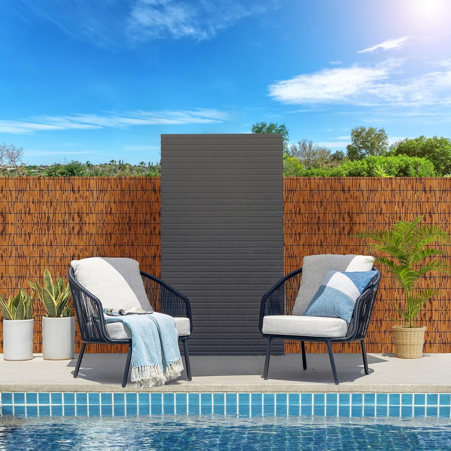Bamboo Reed Fencing, Light Russet Bamboo Screens Outdoor, Decorative Privacy Screen Reed Curtains for Patio Balcony Garden Backyard, 5 x 10 FT