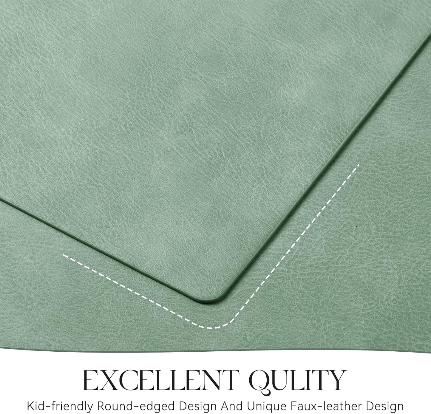 MOSAYT Vinyl Placemats Set of 6-12 X 17 Inch - Faux Leather 100% Waterproof Oil-Proof Wipeable PU Place Mats, Heat Resistant Reversible Table Mats for Kitchen, Dining, Outdoor (Green)