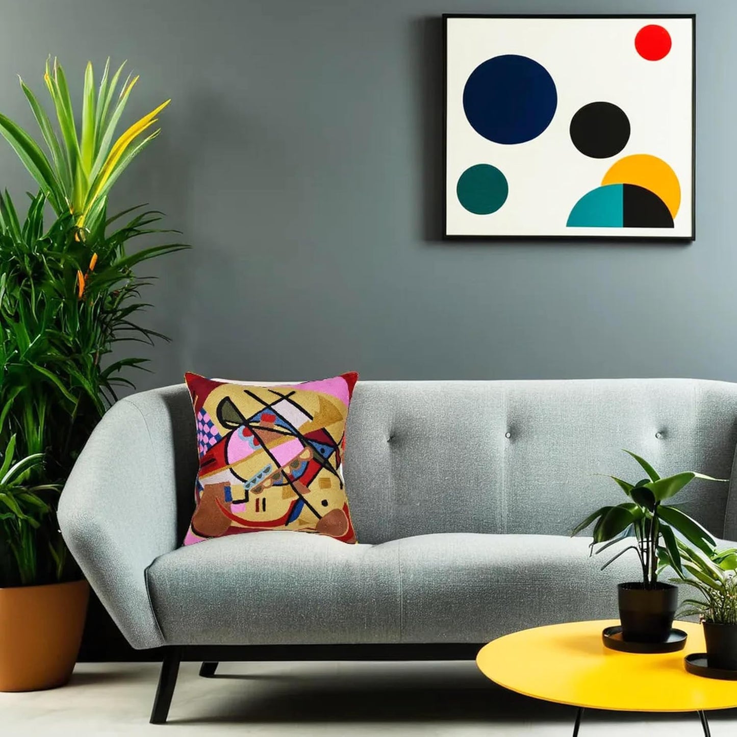 Kandinsky Modern Couch Pillow Cover - Yellow Gold | Abstract, Contemporary, Outdoor, Mid Century Chair Cushions | Handmade Wool Size 18x18