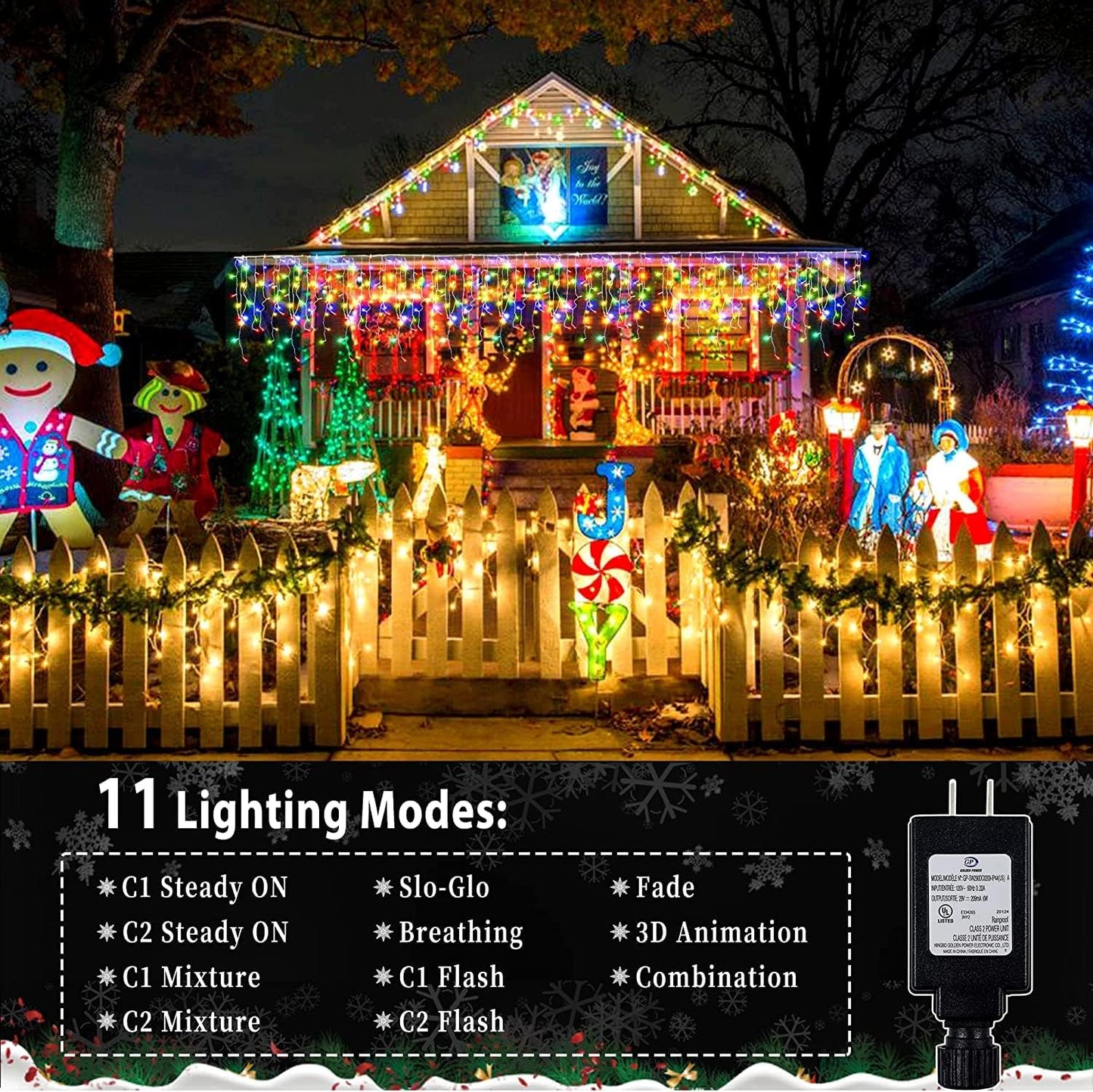 KNONEW Christmas Lights Outdoor Color Changing 400 LED 33ft 11 Modes Curtain Fairy String Light with 75 Drops, Clear Wire LED Lights for Wedding Party Holiday Christmas (Warm White to Multicolor)