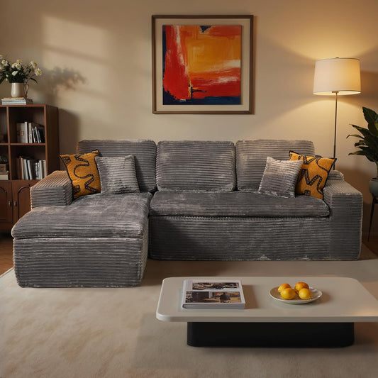 ovios 105” Modular Sectional Sofa with Thicken Seat Cushion, Cloud Couch with Deep Seat, Modern L-Shape Sofas Couches with Chaise,Upholstered Couches for Living Room Bedroom,Grey