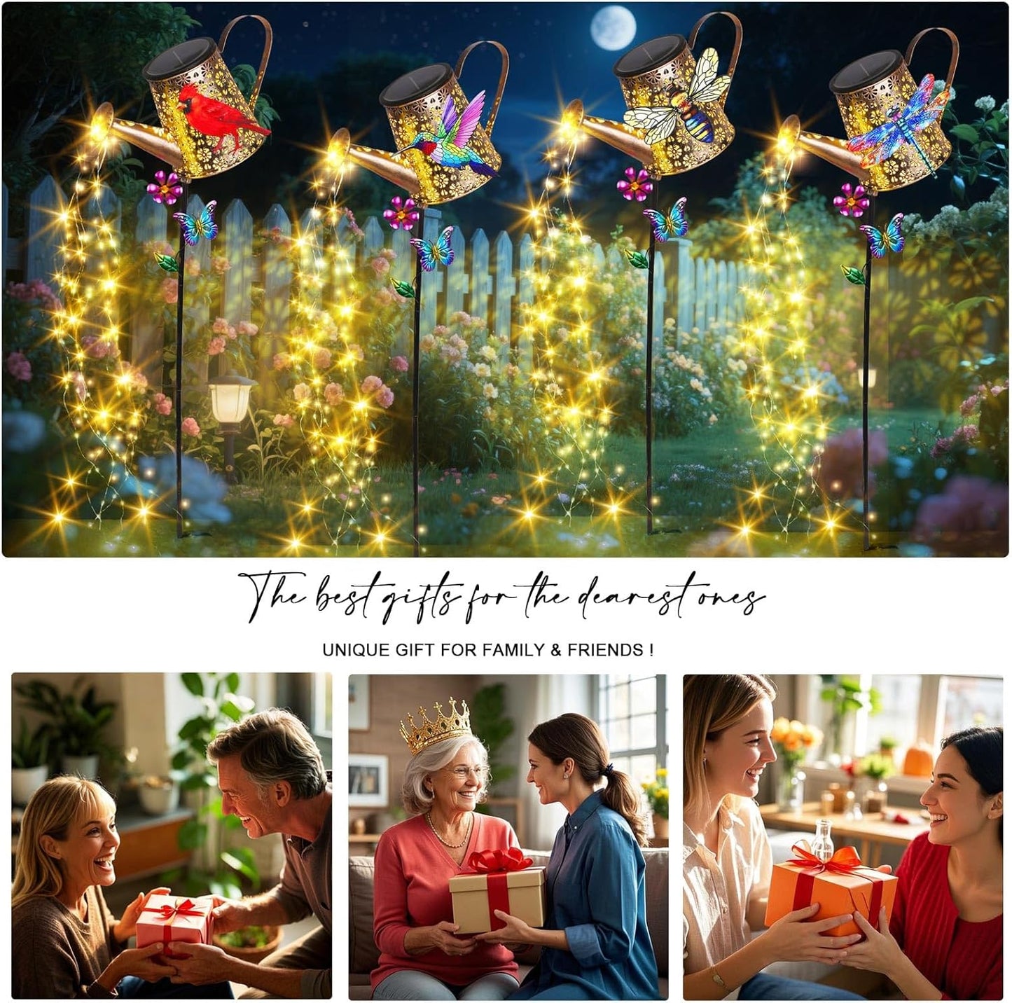 Solar Lights Outdoor Decorative, 39.4'' Metal Solar Watering Can Lights with Dragonfly, Waterproof Garden Stake Lights for Yard Lawn Patio Pathway Landscape, Gardening Gifts for Mom Grandma Women