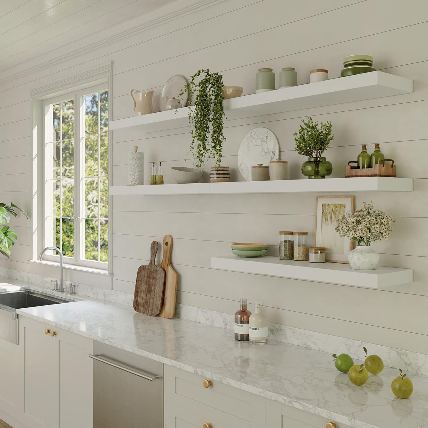 Large Floating Shelves for Wall Set of 2 Wooden Wall Shelves 36 in x 12.75 in x 2 in Room Decor Long Shelf with Invisible Wall Mount Bracket for Bedroom Kitchen Living Room White