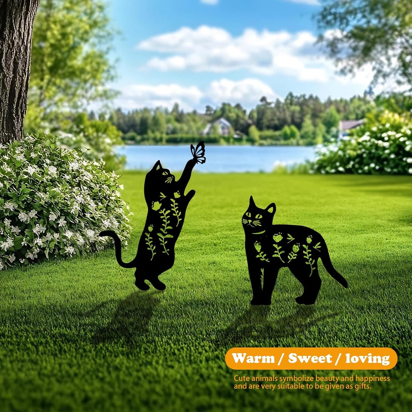 4 Pack Cat Metal Garden Decorative Stakes, Weather Proof Silhouette Statues for Yard, Patio,Outdoor Decor for Cat Lovers and Pet Owners