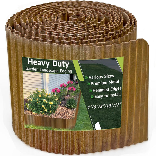 Corrugated Garden Edging, 12"×20Ft Pre-Rusted Landscape Edging & Lawn Edging Border, Metal Garden Border for Flower Beds, Garden，Lawn，Raised Beds & Tree Surrounds