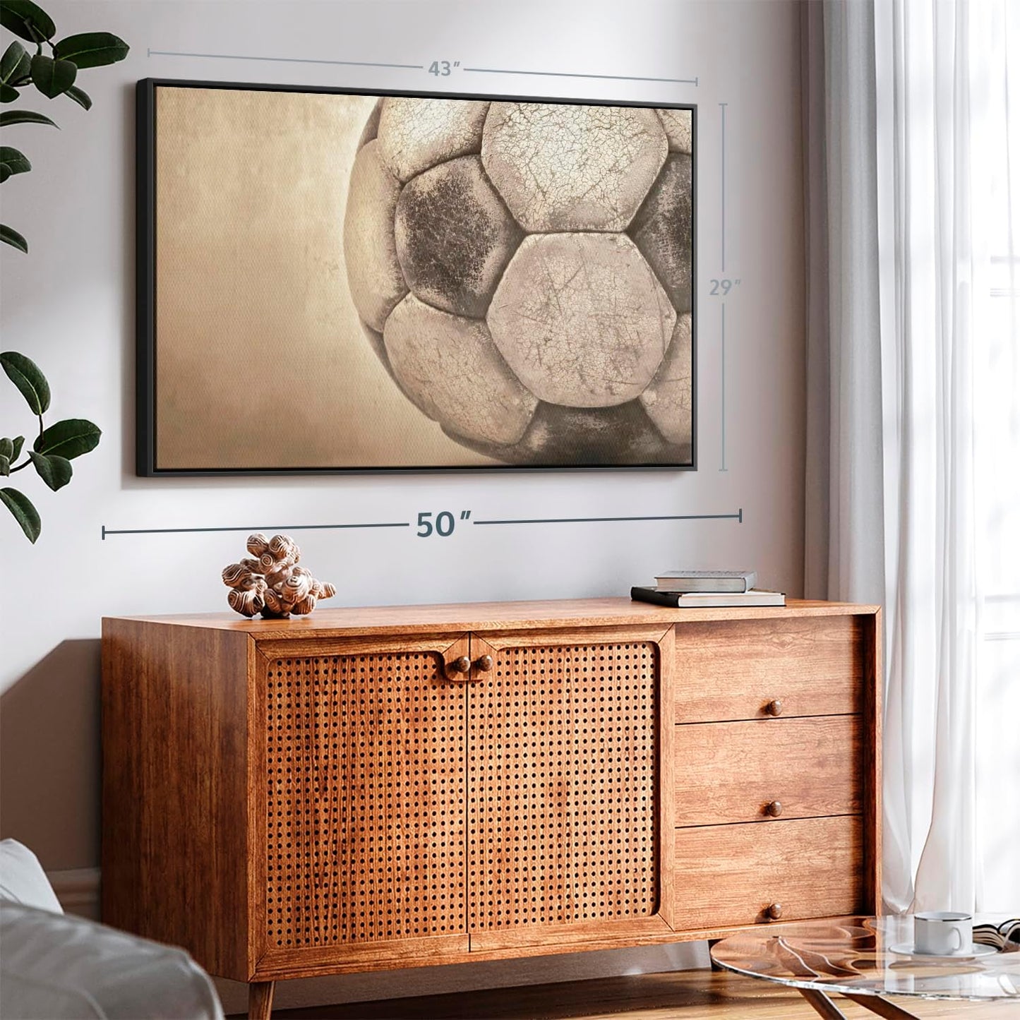 Elephant Stock Worn Soccer Ball Wall Art - Horizontal Framed Canvas - 1-Piece Living Room Wall Decor - Photography sports Canvas Print - Brown and Gray Decor for Wall - 43" X 29"