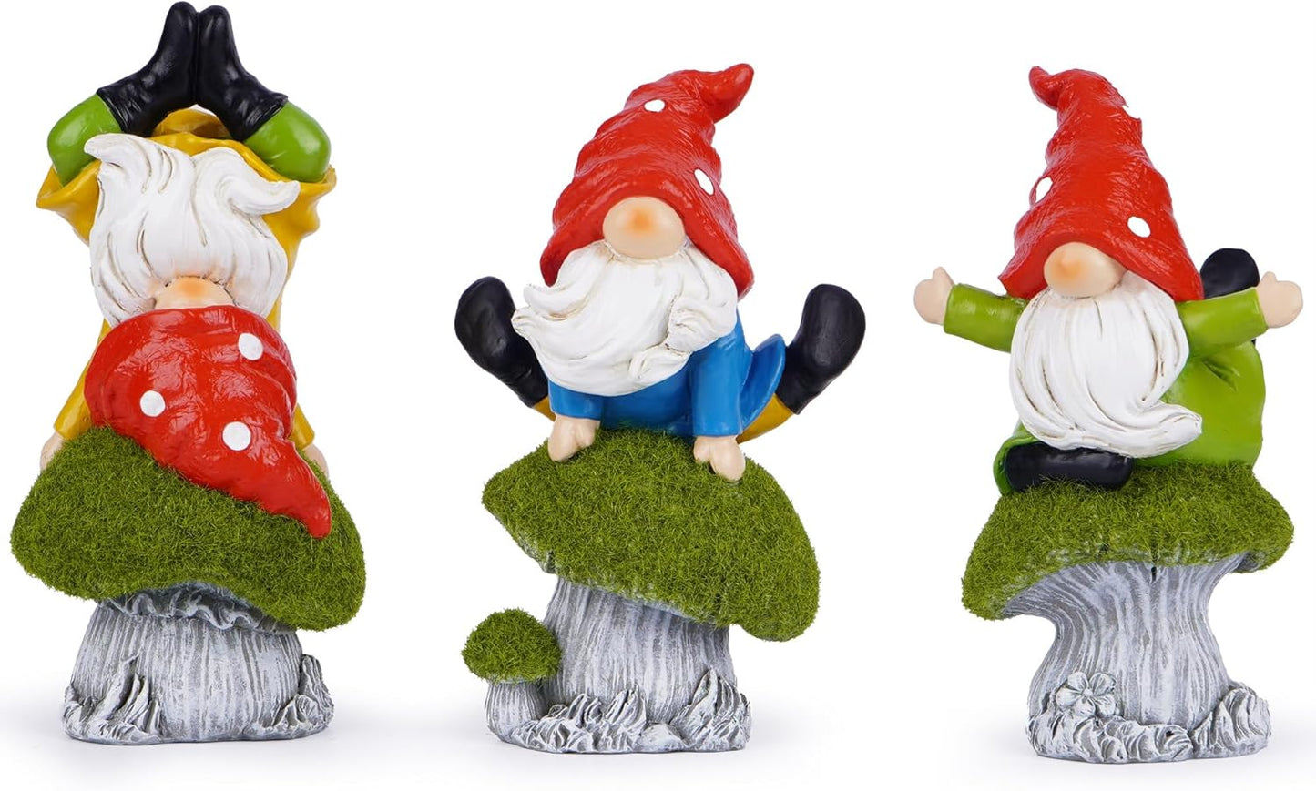 Hodao 3 PCS Spring Yoga Mushroom Gnomes Decoration Summer Elf Figurines Gifts for Home Spring Lively Garden Statues Decor for Outdoor, Mom, Mother (Green)