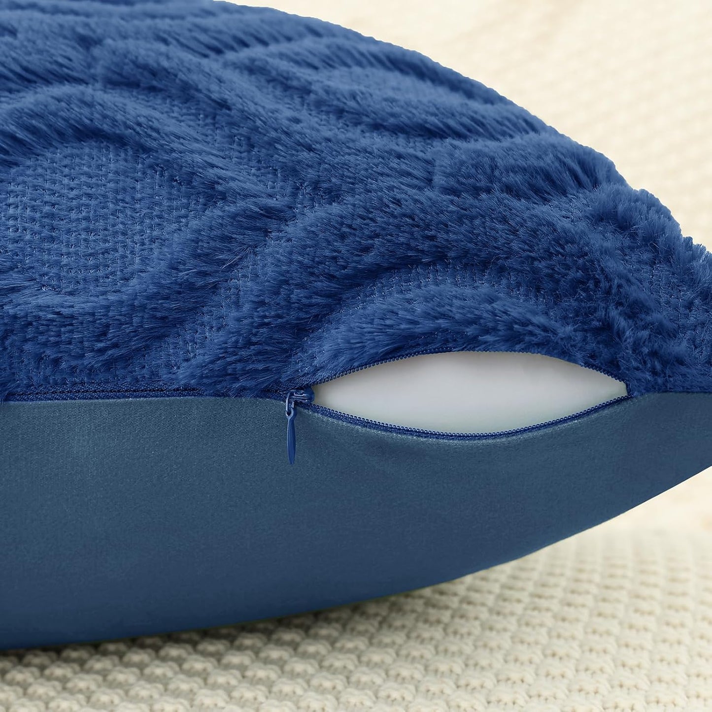 decorUhome Fall Throw Pillow Covers 20x20 Inch Set of 2, Soft Plush Decorative Faux Fur Dark Blue Solid Couch Pillow Covers, Accent Farmhouse Neutral Square Euro Pillow Cases for Sofa Bed Living Room