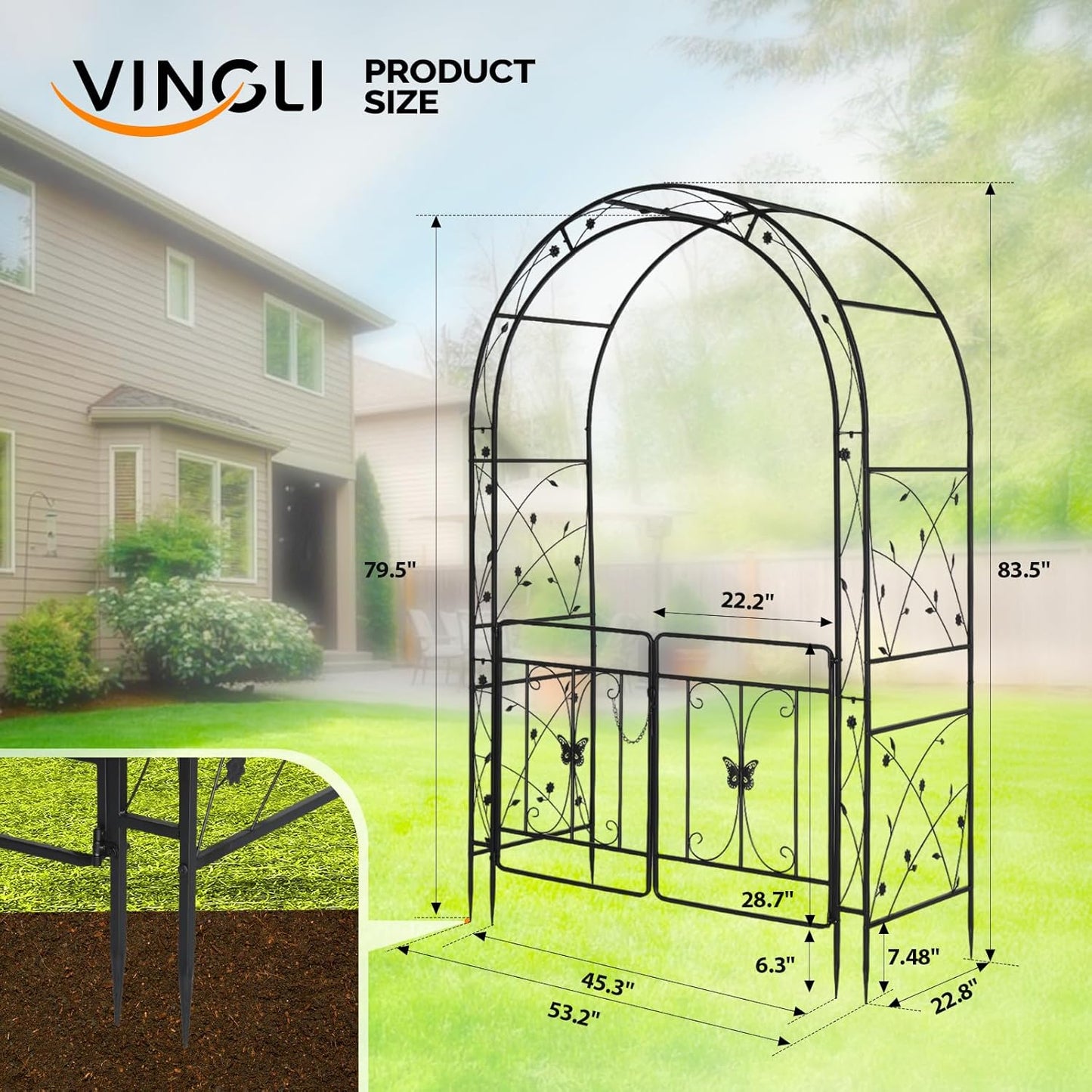 VINGLI Garden Arbor Arch, Wedding Arch Archway for Ceremony Party, Trellis for Plant Climbing, Christmas Decorations Pergola for Backyard, Lawn, Patio, Yard (Arbor with Gate)