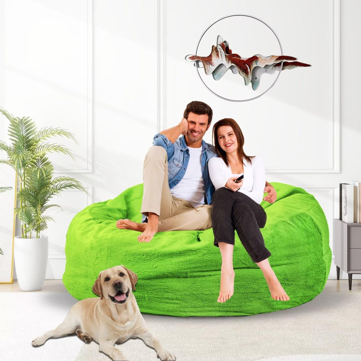 Bean Bag Chair for Adults 4FT,Soft Removable Cover for Teens/Girls Bedroom,Fluffy Giant Round Floor Beanbag Lounger Chairs (No Filler,Green)