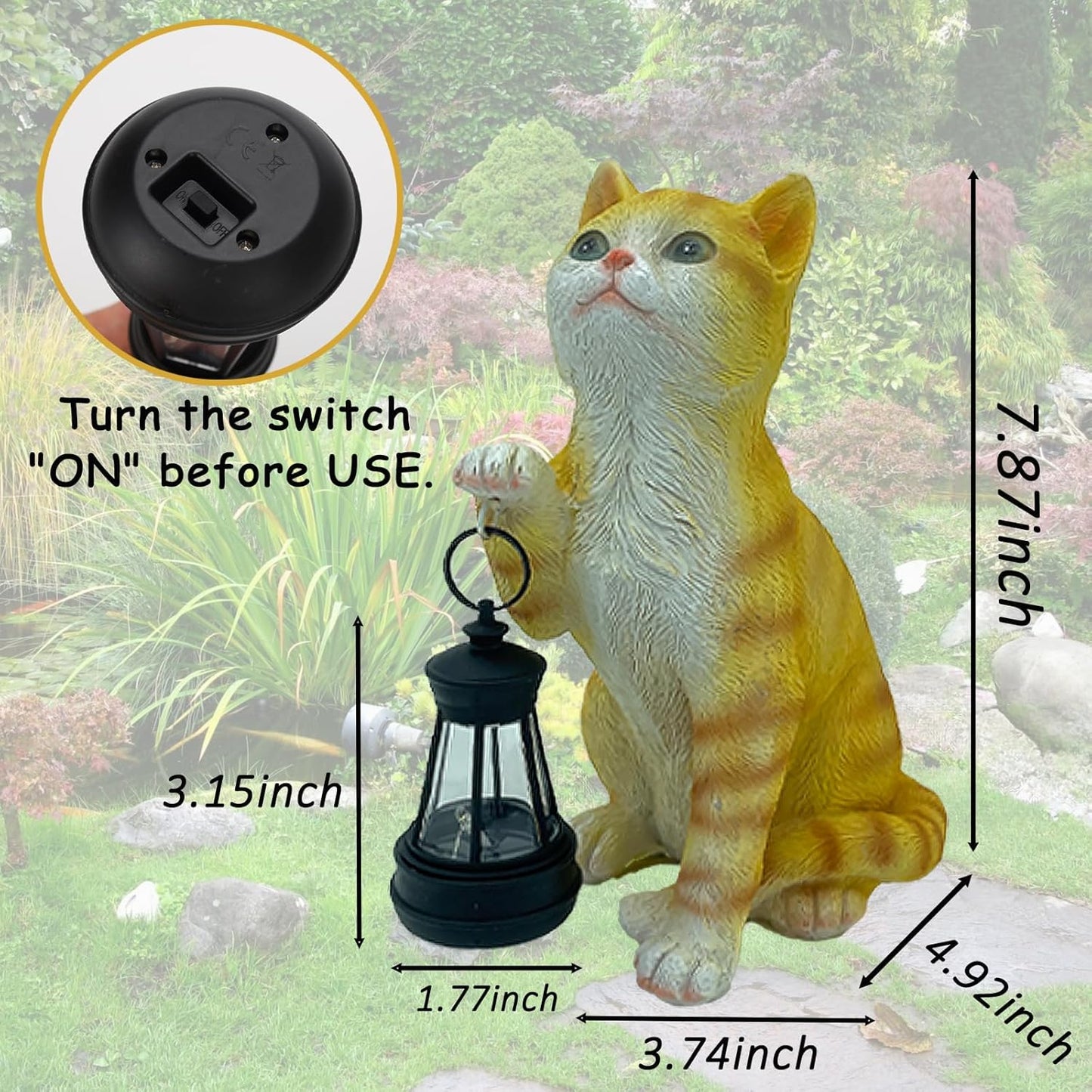 Garden Decor Solar Cat Statues with Solar Lantern Outdoor Decor Lovely Tabby Cat Figurine Art Decor for Home Lawn Yard Housewarming Gift for Mom Grandma Women Cat Lover
