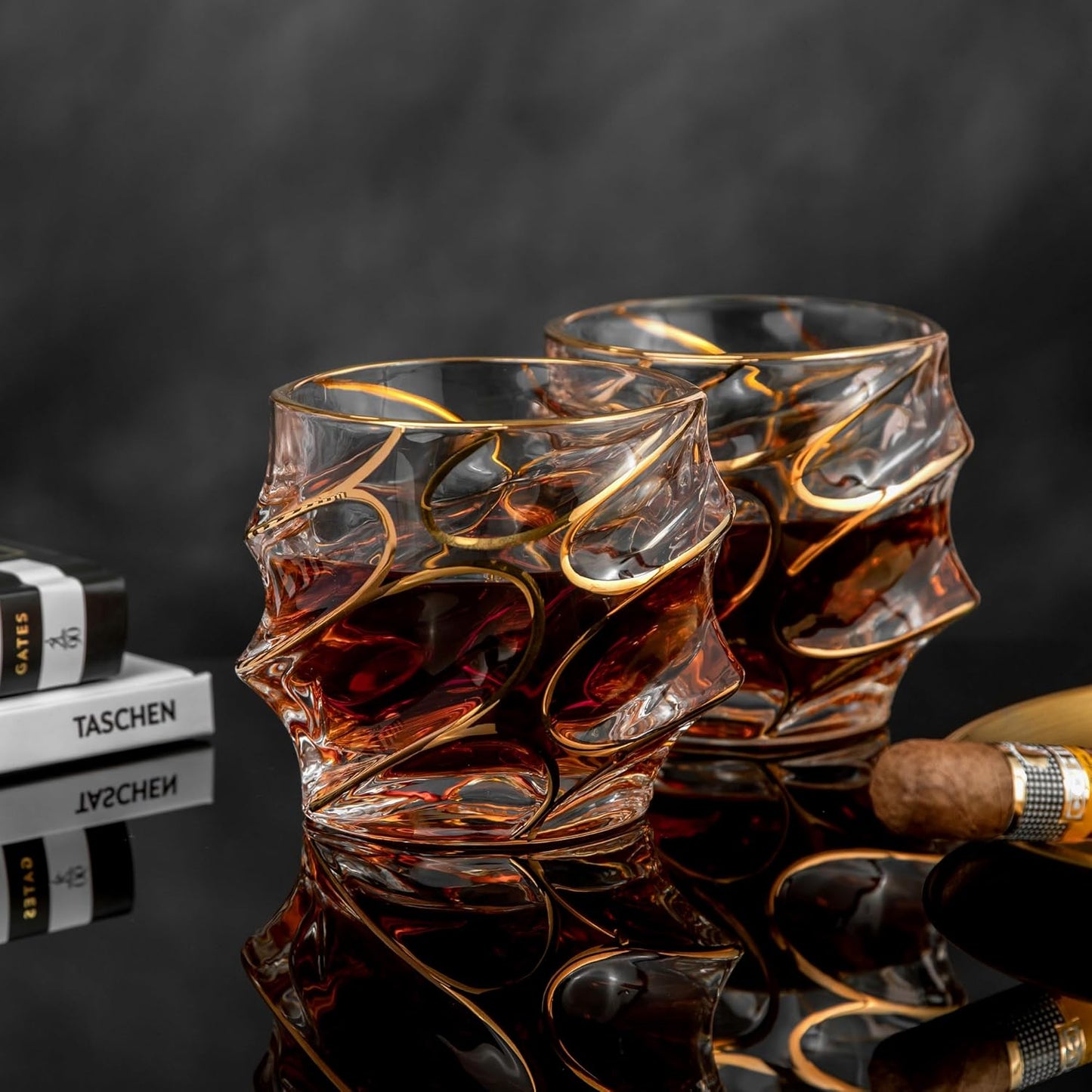 EdensDECOR Whiskey Glasses Gift Set (24k Gold Plated) Luxury Gift For Men, Bourbon, Scotch, Dad, Husbands