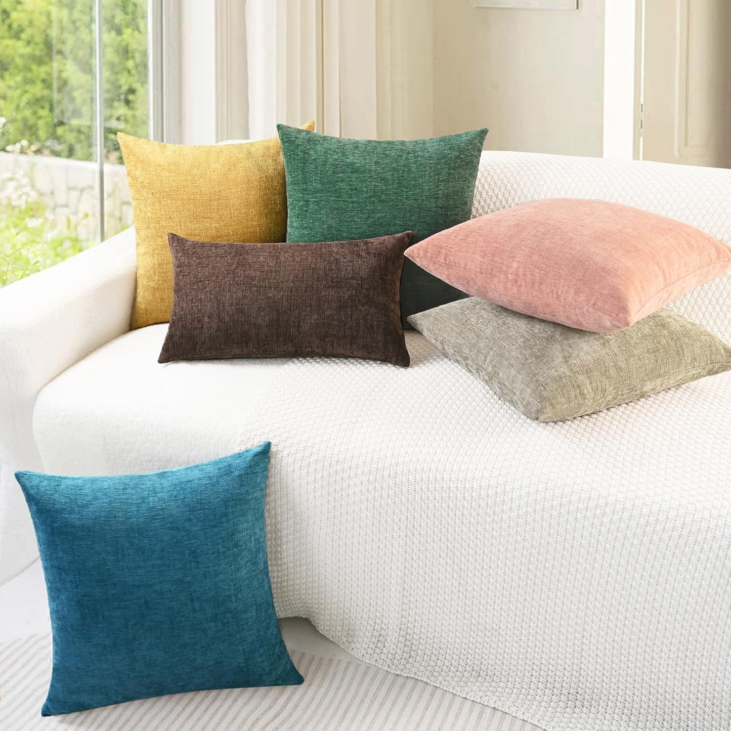 CaliTime Throw Pillow Covers Decorative 18 X 18 Inches Pack of 4 Cozy Chenille Cushion Cases for Couch Sofa Bed Living Room Home Light Taupe