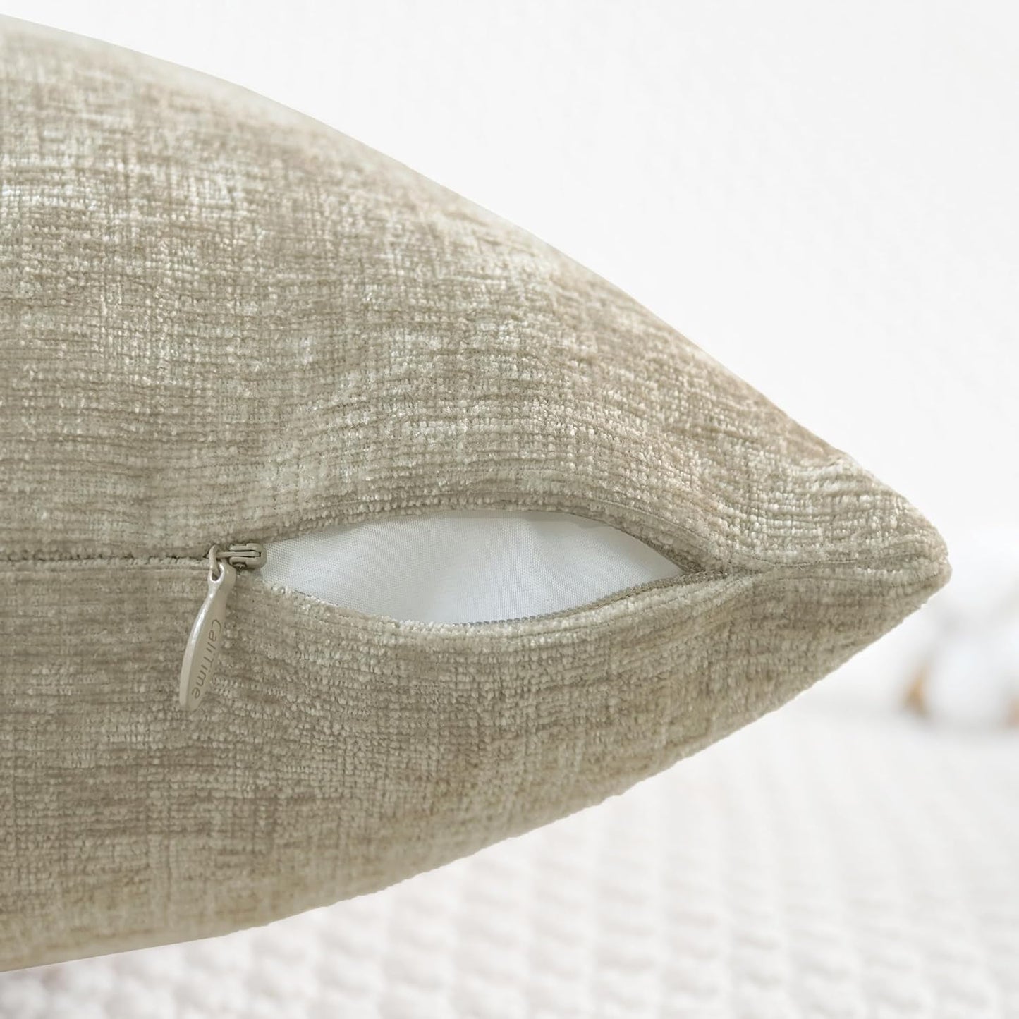 CaliTime Throw Pillow Covers Decorative 12 X 20 Inches Pack of 2 Cozy Chenille Cushion Case for Couch Sofa Bed Living Room Home Light Taupe