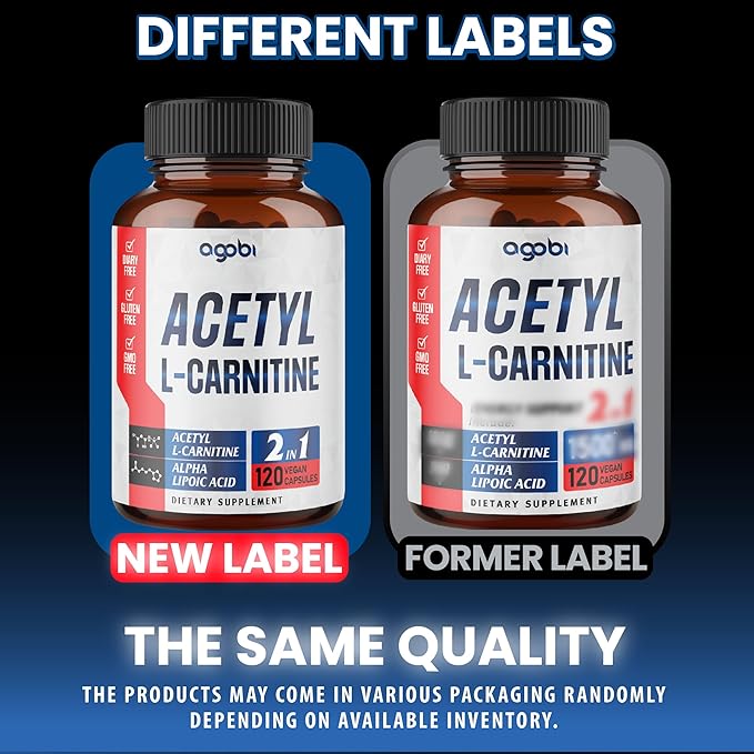 agobi Acetyl L-Carnitine & Alpha Lipoic Acid Complex 1500mg - Supplement for Brain Health, Memory, Focus & Mood Support - 120 Vegan Capsules for 2 Month Supply - Gluten-Free, Non-GMO