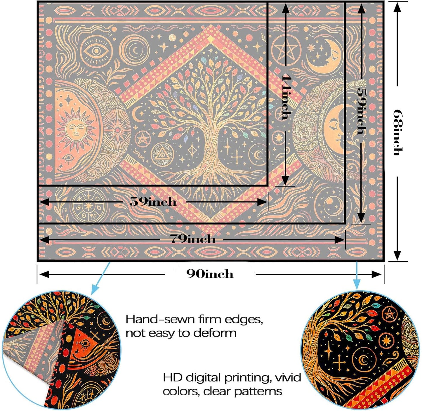 Lunerfex Tree of Life Sun Moon Stars Wall Tapestry, Cosmic Harmony Symbol Tapestries for Home Decor, Mystical Tapestry 60x44 Inch